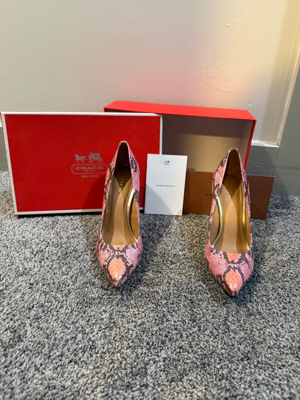 Coach Pink Snake-Print Pointed-Toe Pumps